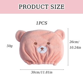 Microfiber Hair Drying Towel Cap, Absorbent Hair Drying Scarf, Bath Caps, Cute Bear Coral Velvet, Wet Kids Hair Dry Turban Wrap, for Women Wet Short or Long Curly Thick Girls Hair Anti Frizz(Pink)