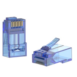 VCE UL-Listed CAT6 RJ45 Connectors Pass Through 50-Pack, Cat6 Ends 50u Gold Plated 8P8C Modular Plug for CAT6 CAT5E CAT5 Solid or Stranded UTP Network Cable, Blue, Support POE