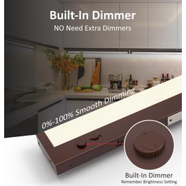 Leetdud LED Under Cabinet Lighting Built-in Dimmer Plug in or Hardwired,24 Inch 12W Dimmable 5 Color 2700K/3000K/3500K/4000K/5000K, ETL Listed Linkable Under Cabinet Lights for Counter,Kitchen,Bronze