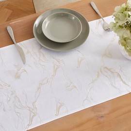 LINENZONE 36 Inch Velvet Table Runner. 3 Foot White Table Runner with 2 Tassels. Boho Table Runner for Perfect Boho Kitchen Decor or Wedding Table Runner for Wedding Decor. (Iris 16 x 36, White)