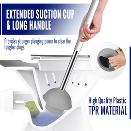 True Fresh Toilet Brush and Plunger Set with Holder Caddy -Stainless Steel Brush and Toilet Plunger for Heavy Duty -2-in-1 Scrubber Combo with Hidden Tweezer & Extendable Plastic Handle