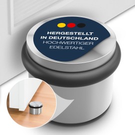 Door Stop for Floor Mounting, Solid Stainless Steel, Diameter 3.4 cm, Height 2.4 cm, Spacer Door Buffers, Wall Protection, Floor Mounting, Floor Door Stopper Rubber Ring, Made in Germany - PHOS Design