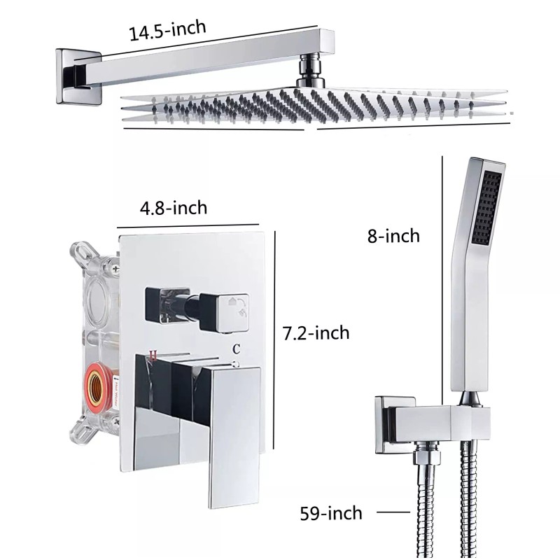 SR SUN RISE Shower Faucet Set System Chrome 8" Rainfall