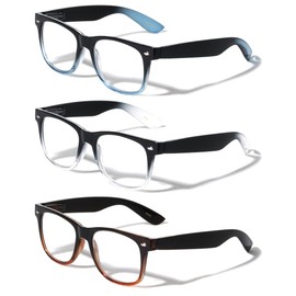 V.W.E. 3 Pairs Classic 2 Tone Reading Glasses - Comfortable Unisex Clear Lens Reader (Blue Clear Brown, 1.50, x)