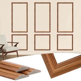 Maasechs 3 Set Wood Color Peel and Stick Wall Molding Kit 6 Frame Premade Wainscoting Accent Panel Ready to Assemble 3D Wall Panels Trim for Interior Mirror Home Molding Decor, 54 x 24 Inch