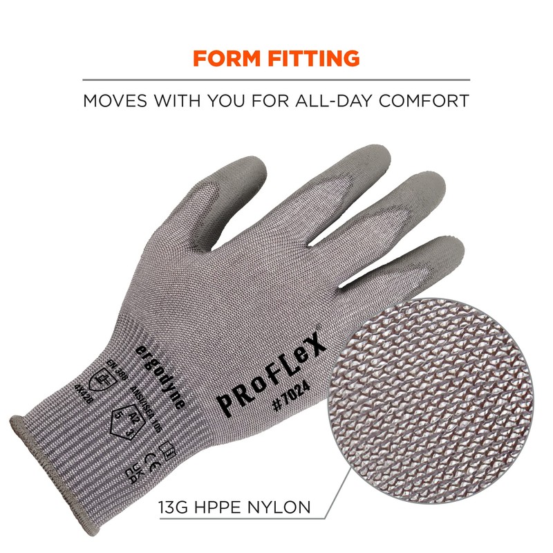 Ergodyne ProFlex 7024 Cut Resistant Work Gloves, ANSI A2, PU