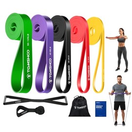 TOMSHOO Kit de 5pcs Bandas de Resistencia Elástica, 1 Anclaje Puerta, 1 Manija con Bolsa de Transporte para Yoga Pilates Entrenamientos Muscular