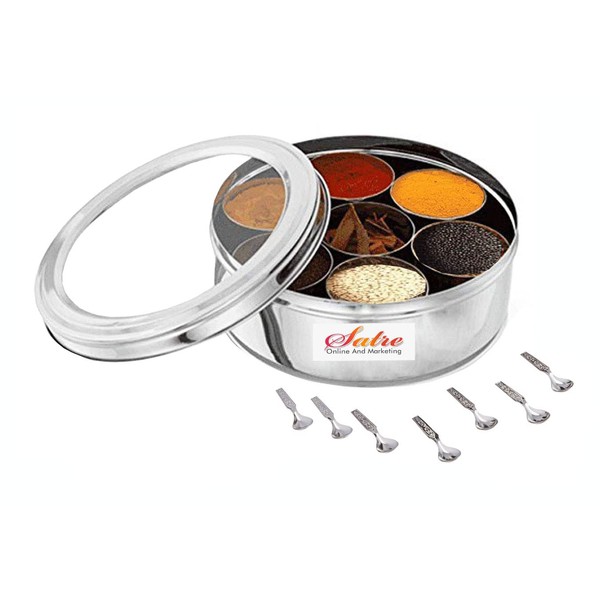 Stainless Steel Spice box with glass lid,Heavy Spice Box with