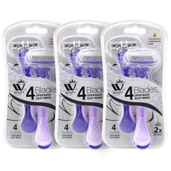Natural Solution Razors for Women, Extra Smooth 4-Blades, Infused with Vitamin E & Aloe, Women’s Shaver, 3 Pack (6 Pieces), Pink/Purple