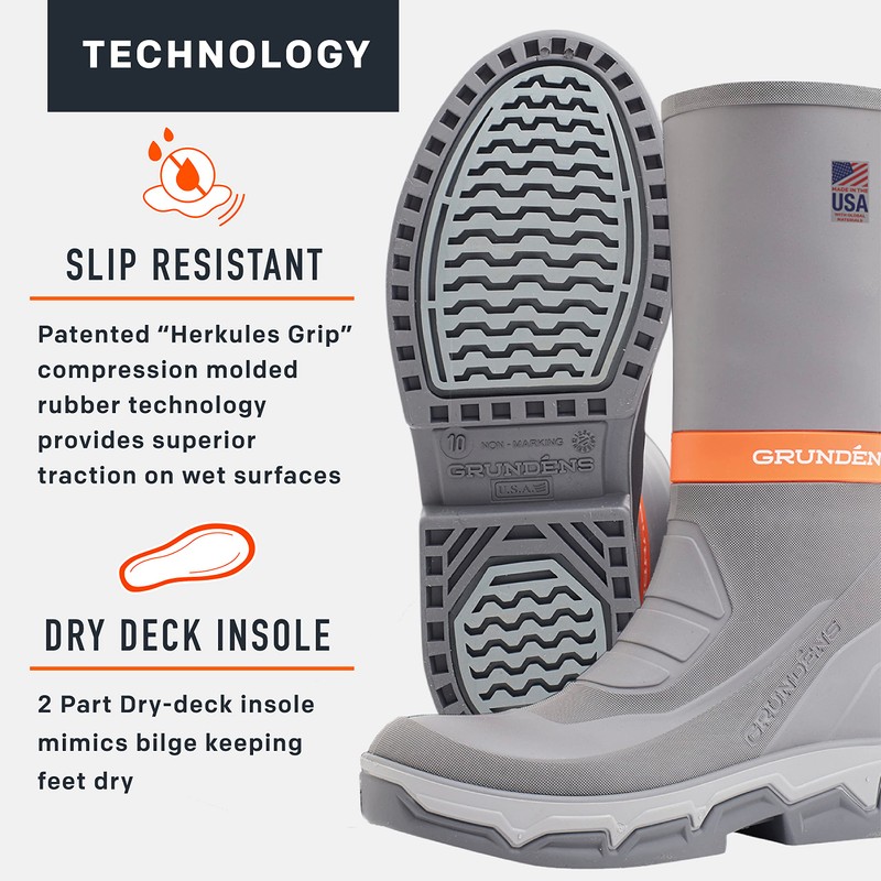 Grundens DECK-BOSS Boot | Durable, Waterproof, Grey, M 10