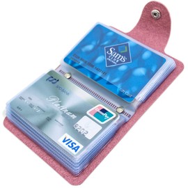 Mocasor Soft Leather Credit Card Holder for Men & Women Bank Card Case with 24 Durable Plastic Insert Slots Slim Pocket Wallet ID Card Organiser Business Card Case Purse (Pink)