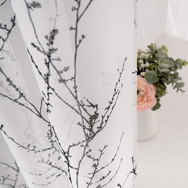 MIULEE Tree Branch Print Semi Sheer Curtains for Living Room/Bedroom