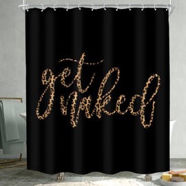 KOMLLEX Get Naked Shower Curtain Leopard Print Black Bathroom Decor Set for Men Funny Quotes Bath Curtain Modern Simple Cheetah Bathtub Accessories Art Home Decor 60Wx72H Inch