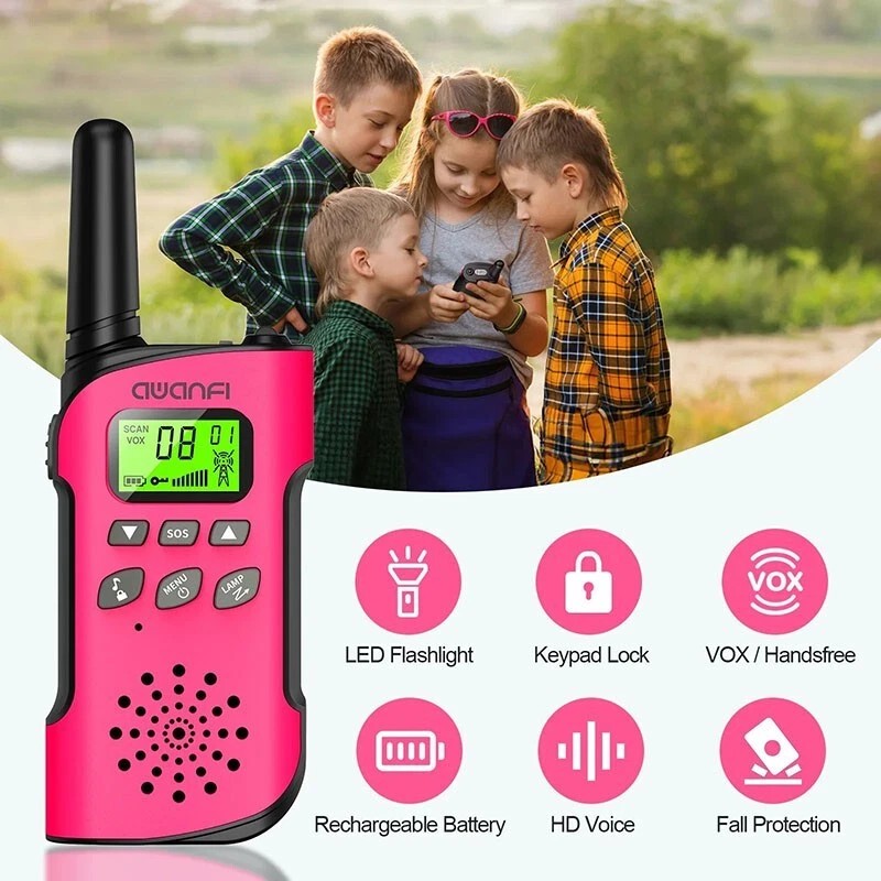 AWANFI Long Range Walkie Talkie Set with LED Flashlight Lanyard,