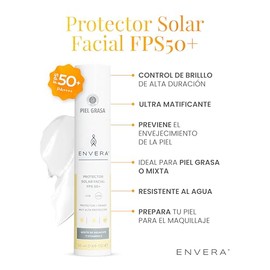 ENVERA | Protector Solar Facial Oil Control Piel Grasa SPF 50+ | Bloqueador Solar Facial Toque Seco Ultra Matificante | Primer Vegano Resistente Al Ag