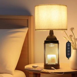 Electric Candle Warmer Lamp Dlack,24H Cycle Timer, Dimmable, Dual Charging Port, Wax Melt Warmer with 2 Bulbs,Country Lamps for Bedroom Nightstand with USB&Type-C Ports, Gifts Christmas Birthday