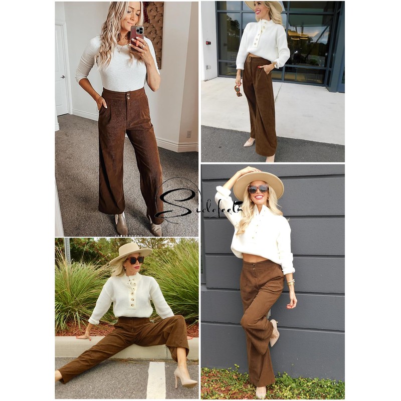 Sidefeel Wide Leg Pants for Women Casual High Waisted Button