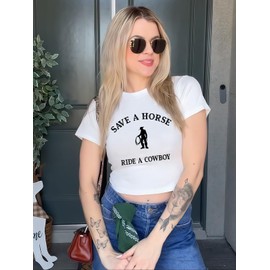 Tewmeu Cropped Cowgirl Outfits for Women Western Rodeo Crop Tops Cowboy Country Concert Graphic Tees