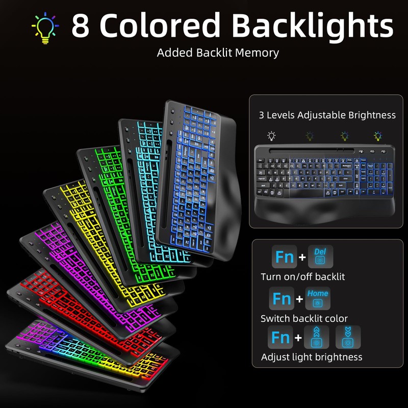 Hamile Ergonomic Wireless Keyboard and Mouse Combo, Wave Keys Full