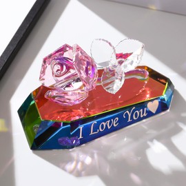 Multicolor Crystal Rose Figurines Gifts I Love You for Her Romantic Anniversary Wedding Party Decor Flower Ornaments Birthday Presents for Wife Girlfriend Valentine's Day