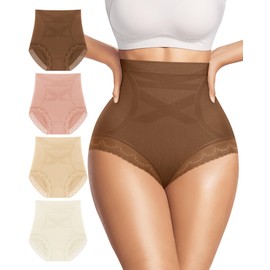 MIOTAN Women's Underwear 4 Pack High Waisted Tummy Control Top Ladies Panties Postpartum Compression Lace Post Partum, Mult-XXL Multicolor