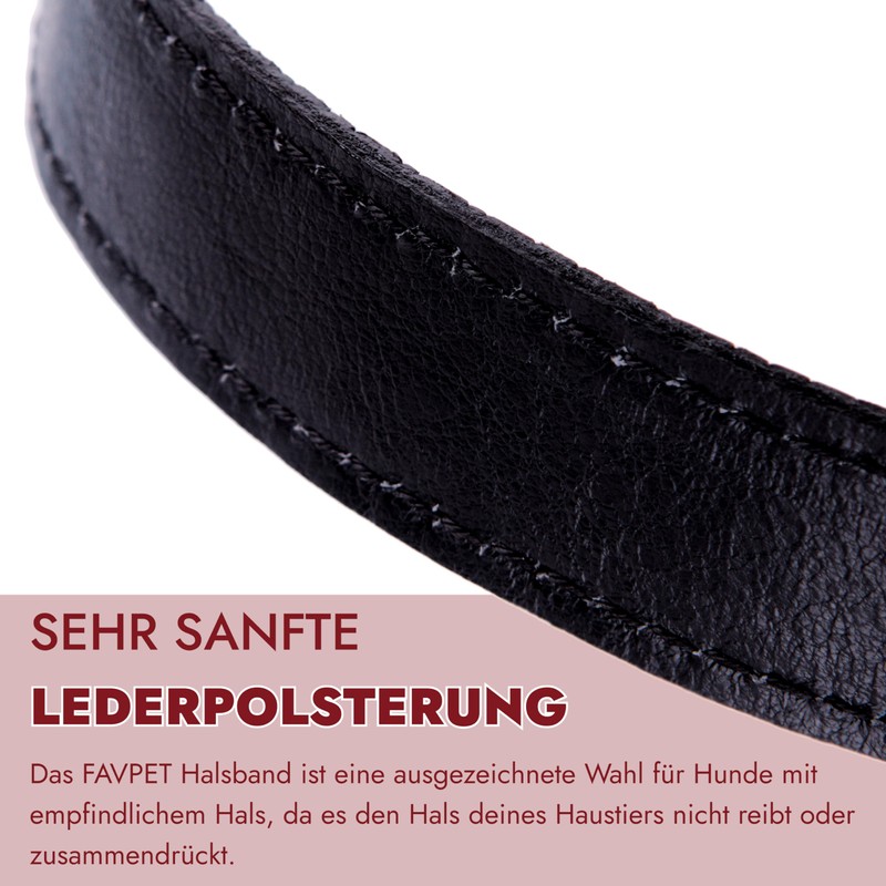 FAVPET Thin Leather Dog Collar with QR Code Pendant, Adjustable