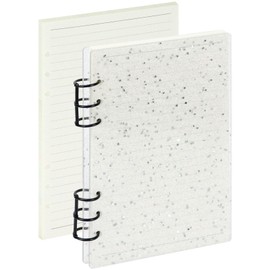 Koqye A5 Acrylic Notebook Binder 6 Ring, Loose Leaf Personal Planner Binder 90 Sheets Refills Paper, Lay Flat Design, Gold Metal Round Ring(Glitter, A5)