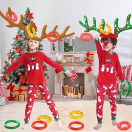 Christmas Games, Inflatable Reindeer Antler Ring Toss Game, Christmas Party Games for Kids Adults, Fun Xmas Gifts Carnival Holiday Party Games for Family