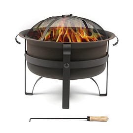 Wostore Wood Burning Fire Pits for Outside 23.5 Inch Portable Bronze Cauldron Camping Bonfire Patio Backyard Fireplace with Spark Screen and Poker