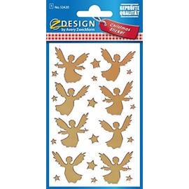 AVERY Zweckform 22 Aufkleber Weihnachten 8 Engel mit 14 Sternen (Weihnachtssticker aus goldener Effektfolie, selbstklebende Weihnachtsdeko für Karten, Geschenke, Tüten) 1 Bogen/22 Sticker, 52420