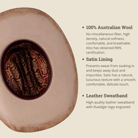 Vintage Wide Brim Cowboy Hats 100% Wool Stiff Felt Hat Western Outback Panama Hat with Lightning Logo Distressed/Burned