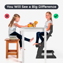 FORNEL Wooden High Chair for Babies and Toddlers - Adjustable Height Easy to Clean Toddler Highchair - Kids Dining Chair from 3 Years to 200 Lb, Grow with Child (Black)