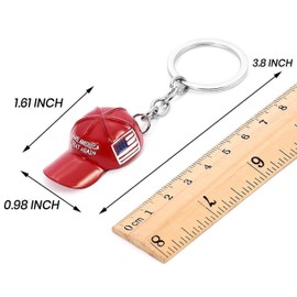 Red maga Patriotic Hat Flag Metal Keychain Pack of 3 Small, Baseball Cap Design Keychain with USA Flag, Hat Keychain with Key Ring,