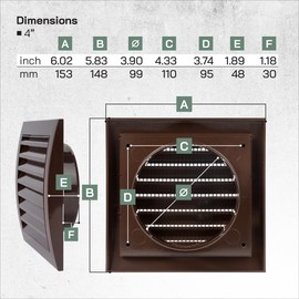 Vent Systems 4” Inch Brown Plastic Soffit Vent Cover – Heavy-Duty Louvered Exterior Dryer Vent Cover with Protective Mesh Screen – HVAC Exhaust Grille for Bathroom, Dryer, Garage