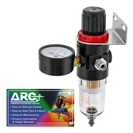 Master Airbrush True Diaphragm Airbrush Pressure Regulator with Gauge & Water Moisture Trap – Filter, Air Compressor Water Trap for Clean, Moisture-Free Airflow