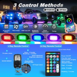 16Pods Aluminum RGB LED Rock Lights for Semi Trucks Pickup Jeep RV Golf Cart Offroad UTV ATV SXS with APP/RF Remote Music,Waterproof Multicolor Metal Alloy Case Segmented Underglow Light 12V Underbody