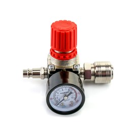 QWORK® Air Compressor Pressure Regulator, 1/4 Inch EU Standard Pressure Control Valve with 175PSI 12Bar Pressure Gauge for Air Compressor (4 Holes)