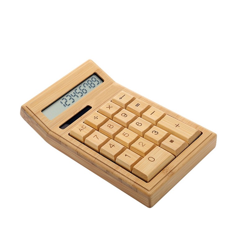 Eco-friendly Bamboo Electronic Calculator Counter Standard Function 12 Digits Solar