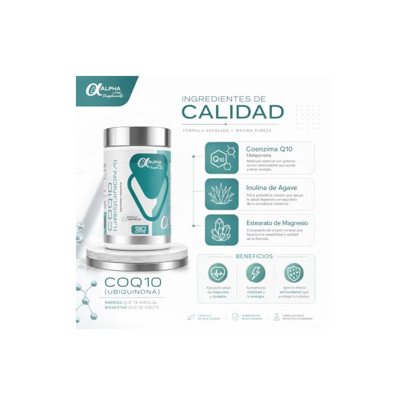 Coq10 Ubiquinona, 100 Mg Coenzima Q10, Suplemento Alimenticio, 90 C?psulas