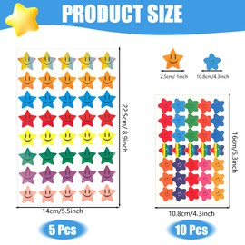 550 Pieces Cute Smile Star Reward Stickers, 15 Sheets Glitter Foil Happy Star Stickers, Multicoloured Reward Sticky Stars, Rainbow Smiley Face Stickers, Easy Peel Stickers for Students Reward Chart