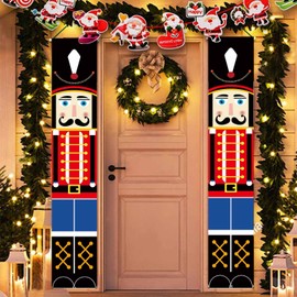 Nutcracker Door Banner Christmas Porch Banner Sign Decorations Outdoor Figures,Life Size Soldier Model Nutcracker Banners,Outdoor Nutcracker Soldier Banner for Wall,Front Door Porch Outdoor Xmas Decor