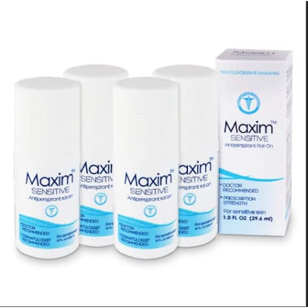 Maxim Sensitive Clinical Strength Antiperspirant Deodorant - Deodorant Women and Deodorant Men - Hyperhidrosis Deodorant, Sweat Block for Up To 7 Days - Antiperspirant for Men and Women (Sensitive, 4 Pack)