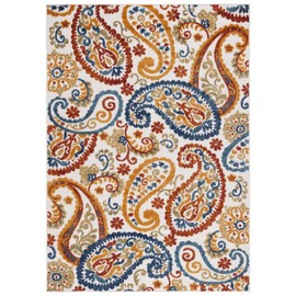 SAFAVIEH Cabana Collection 3' x 5' Cream/Navy CBN887A Paisley Indoor/ Outdoor Non-Shedding Easy Cleaning Patio Backyard Deck Porch Mudroom Area Rug