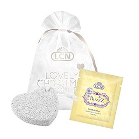 '"Lovely Christmas World LCN Foot Cream" Beauty Set – 3 Pieces set "Buzzz & Pumice Stone Heart Pendant in a pretty organza bag