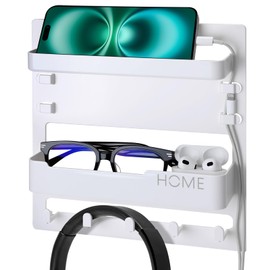 Sturdy Bedside Wall Shelf for Girls Dorm - Adhesive Bedside Organizer and Storage with Hooks Cable Clips, College Preppy Teen Room Bedroom Dorm Decor Accessories Essentials