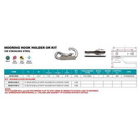 Stainless Mooring Hook KIT Includes Holder + 5" Clip 316 SS