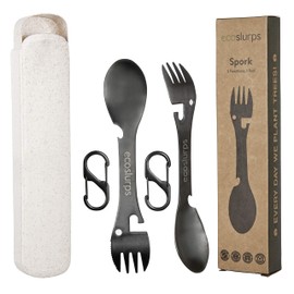 EcoSlurps 2 Spork Travel Cutlery Set - Stainless Steel Sporks with Eco-Friendly Travel Case and Carry Clip - British Brand (2 Sporks)