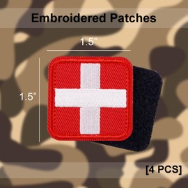 Demearly 4 PCS First Aid Patch Red Cross Medical Patches Military Med Emblem EMS Medic Patch for Backpack, Jackets, Hat, Tactical Gear (Embroidered, 1.5x1.5 in)