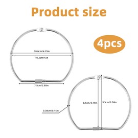 4pcs D-Shaped Binder Rings, 4in Loose Leaf Binder Rings Metal Iron Wrench Loop Clip Holder Washi Tape Organizer for Paper Book Notebook Flashcard Warehouse Management Office Index Cards Fabric Storage