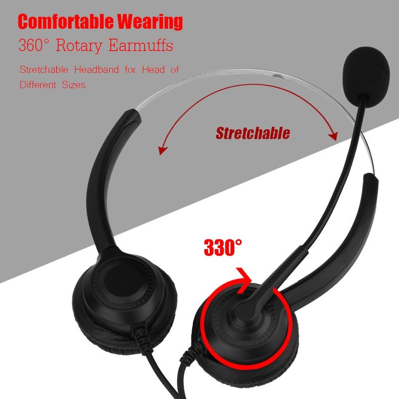 Call Center USB Headset Noise Cancelling 360° Rotation Earmuffs Mute